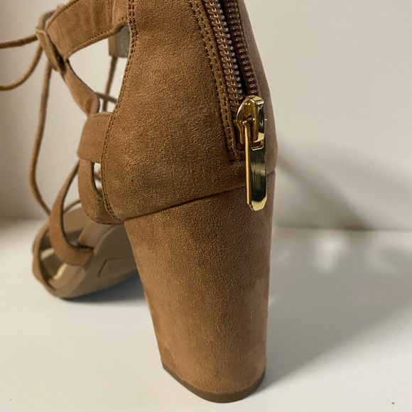 Francescas Collection Eliza Women’s 7 Lace Up Heels Open Toe Sandals Cut Out Tan - Picture 9 of 12